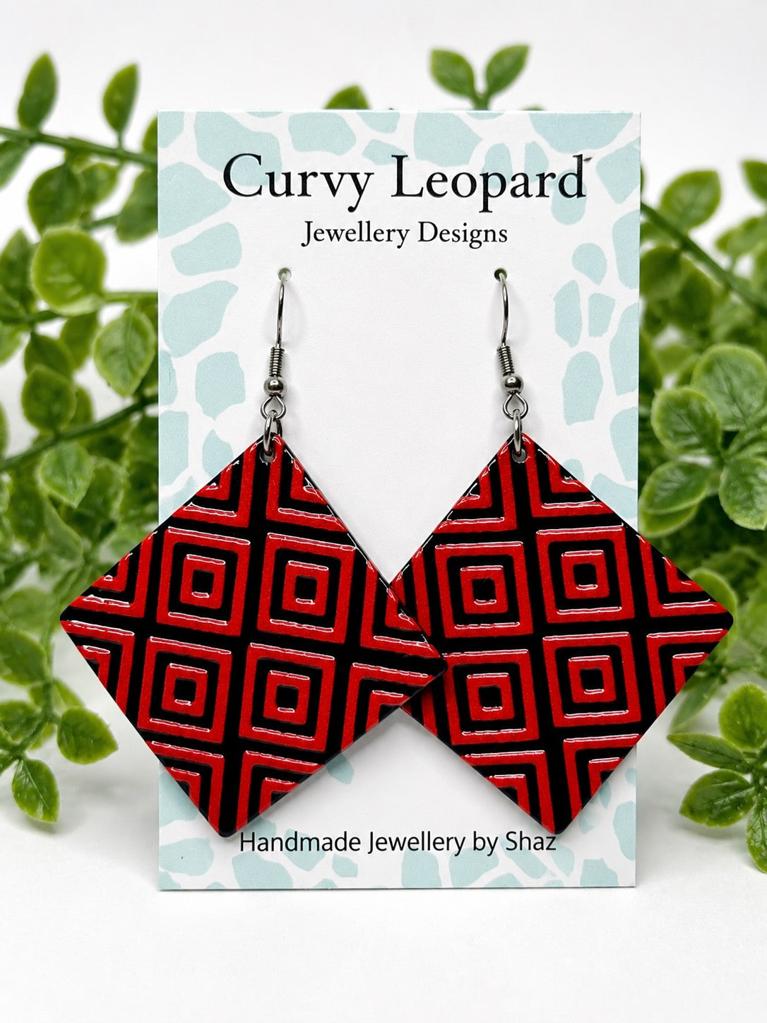 Red & Black Pattern Acrylic Dangle Earrings | Hypoallergenic Stainless Steel Statement Earrings (Copy)