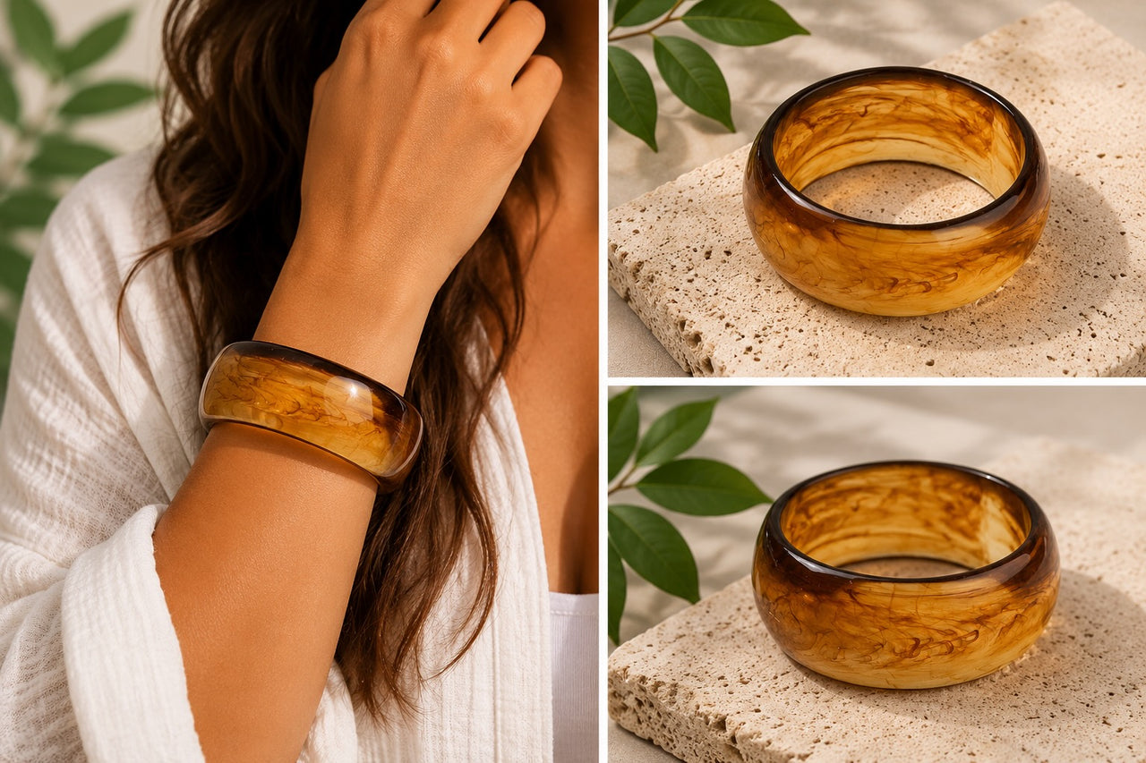 Dark Goldenrod Acrylic Wide Bangle Bracelet Women's Statement Jewellery