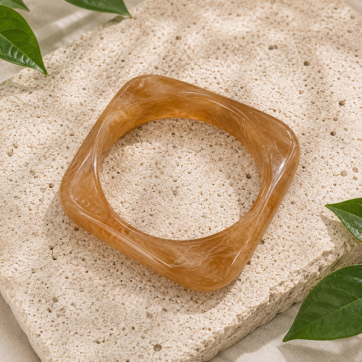 Square Resin Bangle Bracelet Peru Pattern Women's Statement Jewellery