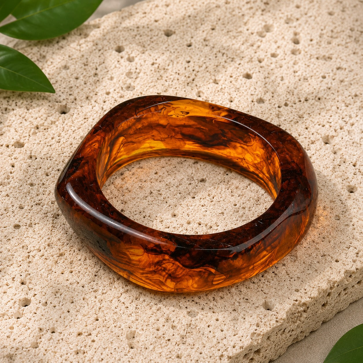Coconut Brown Acrylic Bangle Irregular Square Statement Bracelet Women