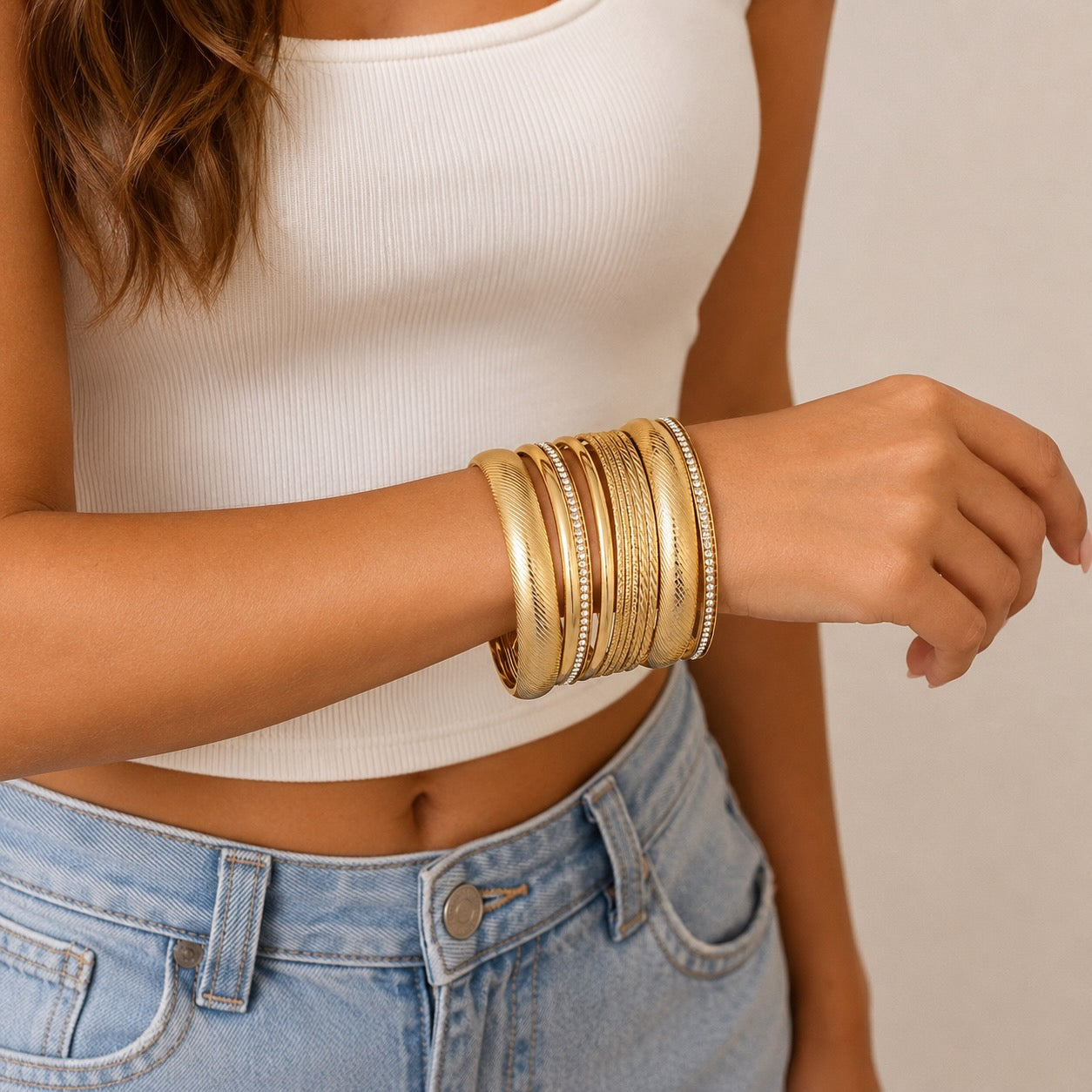 11Pc Gold Alloy Bangle Set Women's Stackable Bracelets Fashion Jewellery