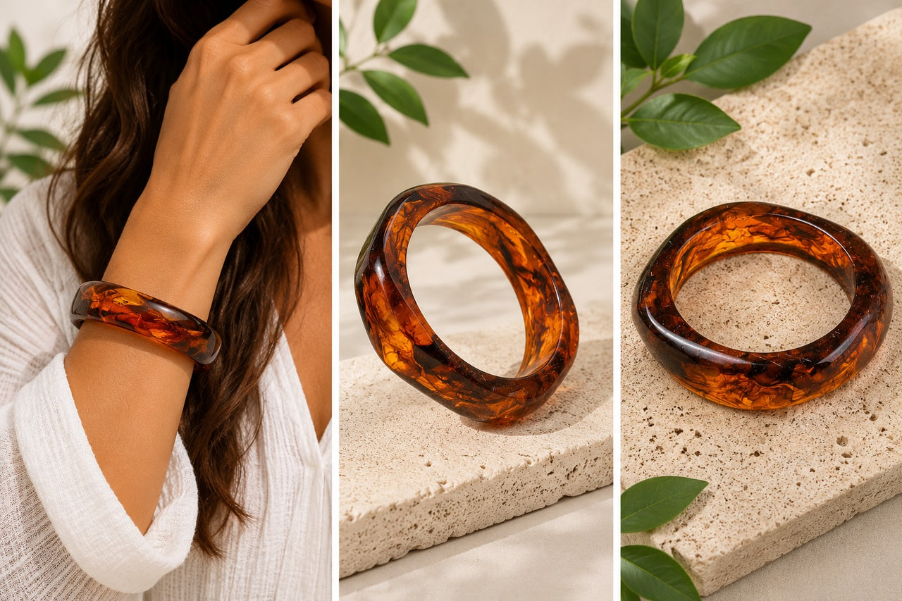 Coconut Brown Acrylic Bangle Irregular Square Statement Bracelet Women