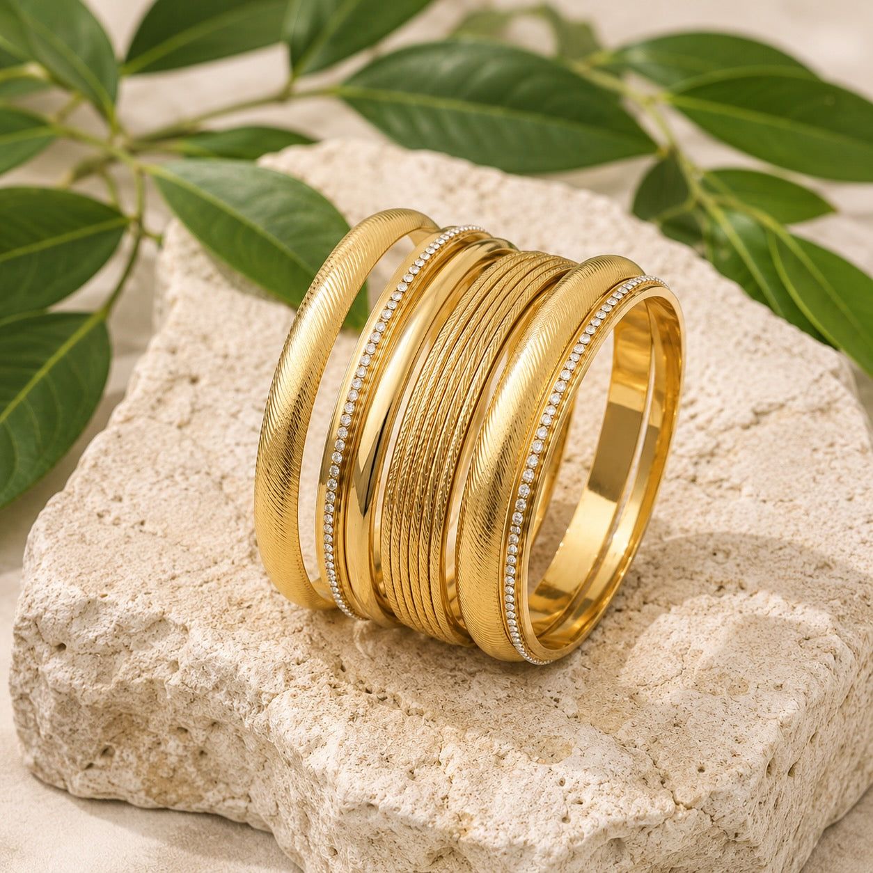 11Pc Gold Alloy Bangle Set Women's Stackable Bracelets Fashion Jewellery