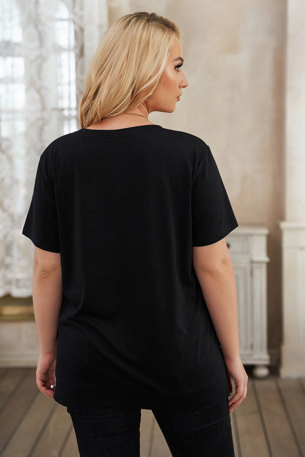 Black & Leopard Print Star T Shirt Plus Size