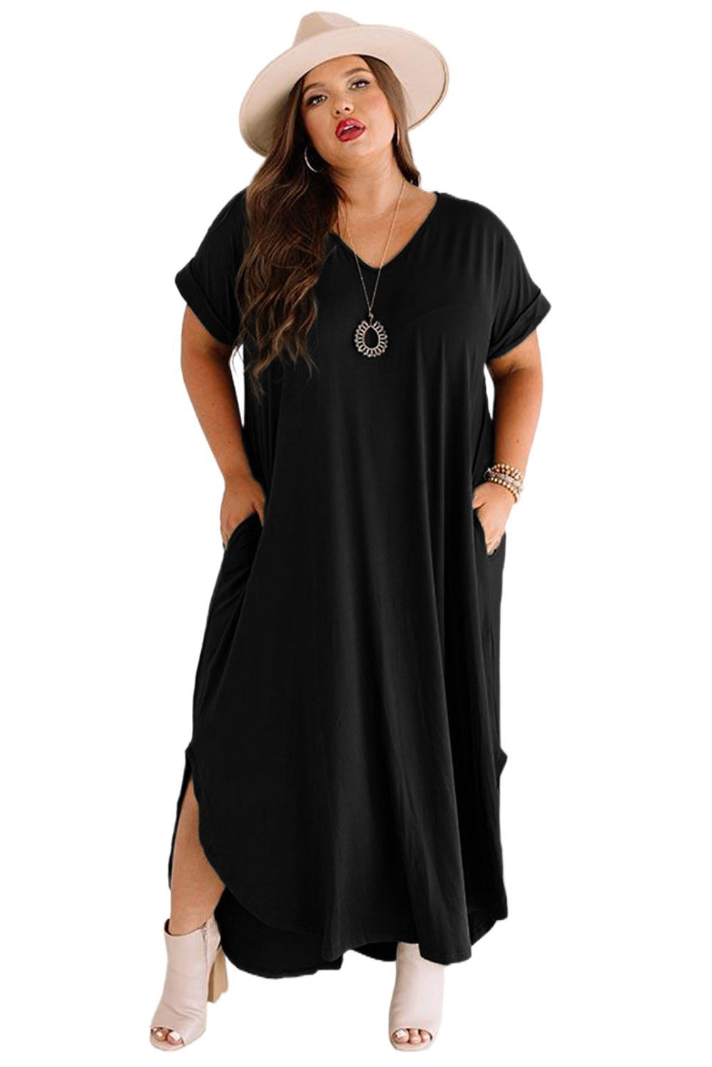 Womens Plus Size Black Dress with V-Neckline