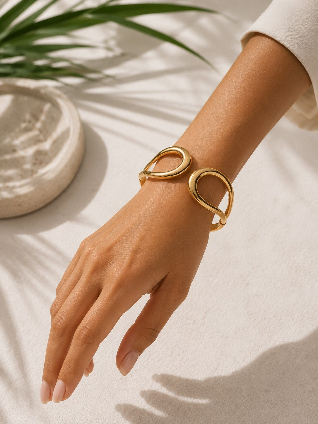 Women's Light Gold Teardrop Hollow Hinged Cuff Bangle Bracelet