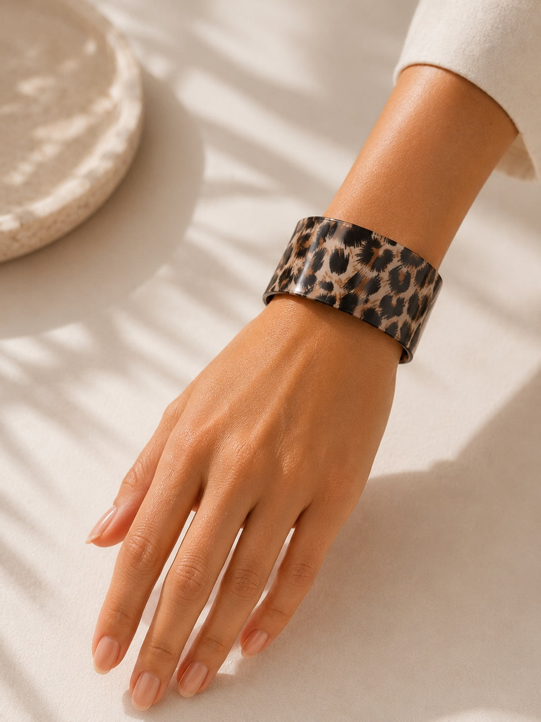 Women's Acrylic Leopard Print Cuff Bangle Bracelet – Coconut Brown Statement Jewellery
