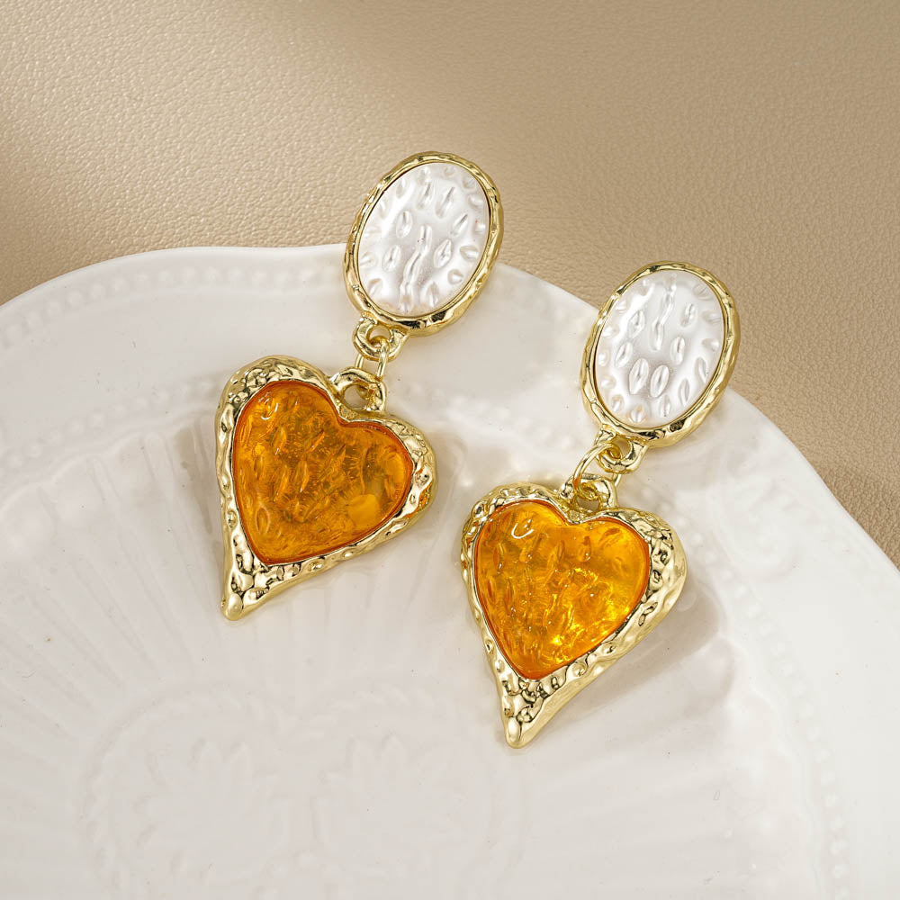 1 Pair Vintage Style Sweet Heart Shape Inlay Alloy Artificial Gemstones Drop Earrings