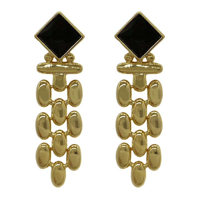 Elegant Square Gold & Black Plating Metal Drop Earrings Fashion Earrings Womens Accessories