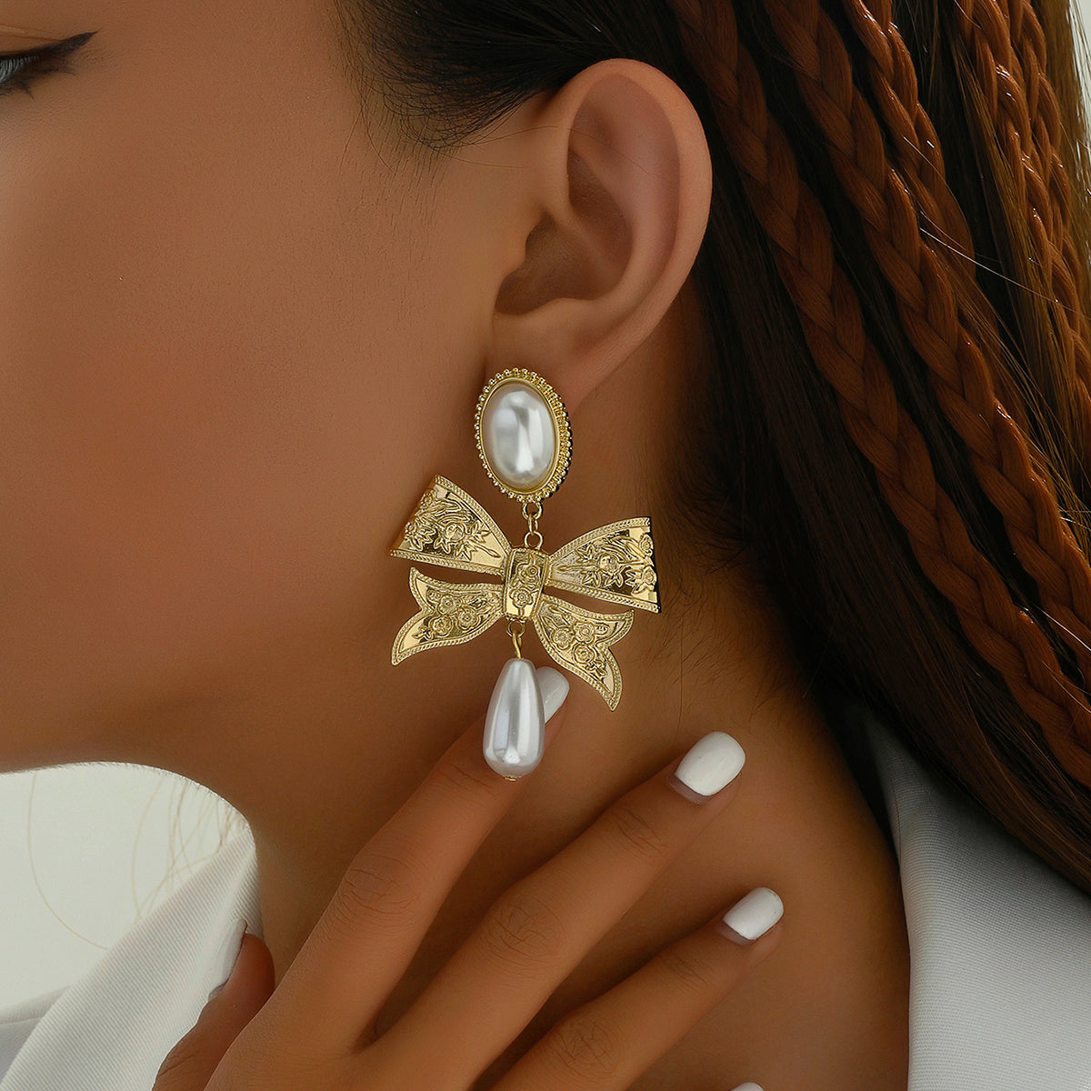 Sweet Bow Knot Plating Inlay Alloy Pearl Gold Plated Drop Earrings Womens Fashion Accessories Statement Earrings