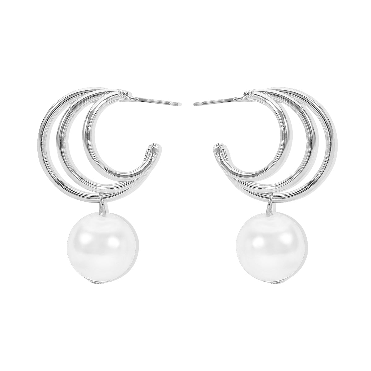 Silver & Pearl Geometric Plating Inlay Alloy Artificial Pearls Drop Earrings