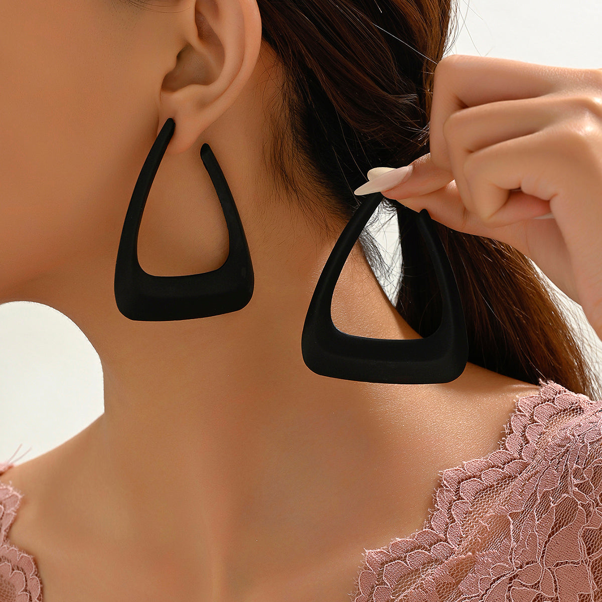 Black Triangle Exaggerated Dangle Fashion Statement Earrings Gold Earrings