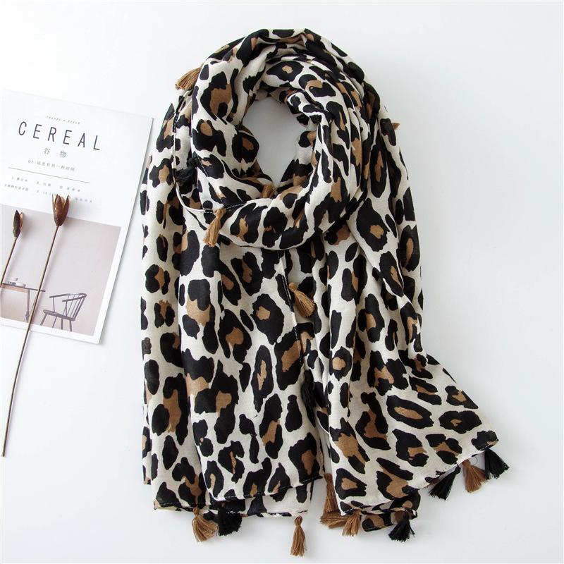 Classic Fashion Beige Leopard Scarf Long Section Cotton And Linen Shawl
