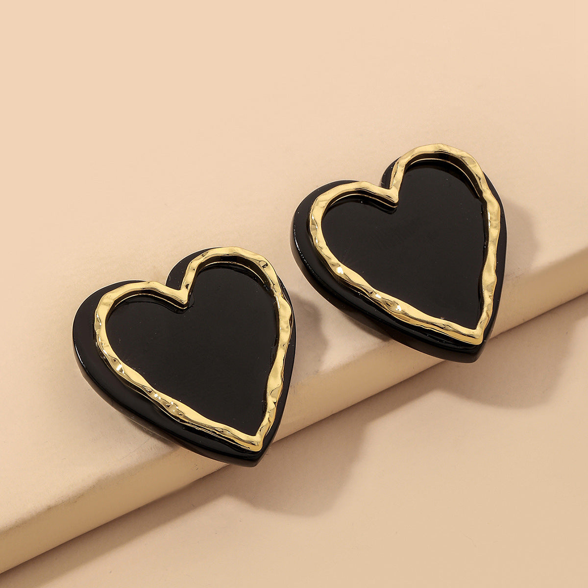 Vintage Style Black & Gold Heart Fashion Statement Earrings Gold Earrings Heart Earrings