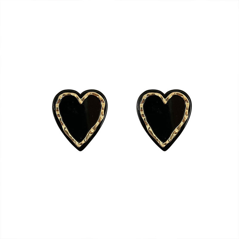 Vintage Style Black & Gold Heart Fashion Statement Earrings Gold Earrings Heart Earrings