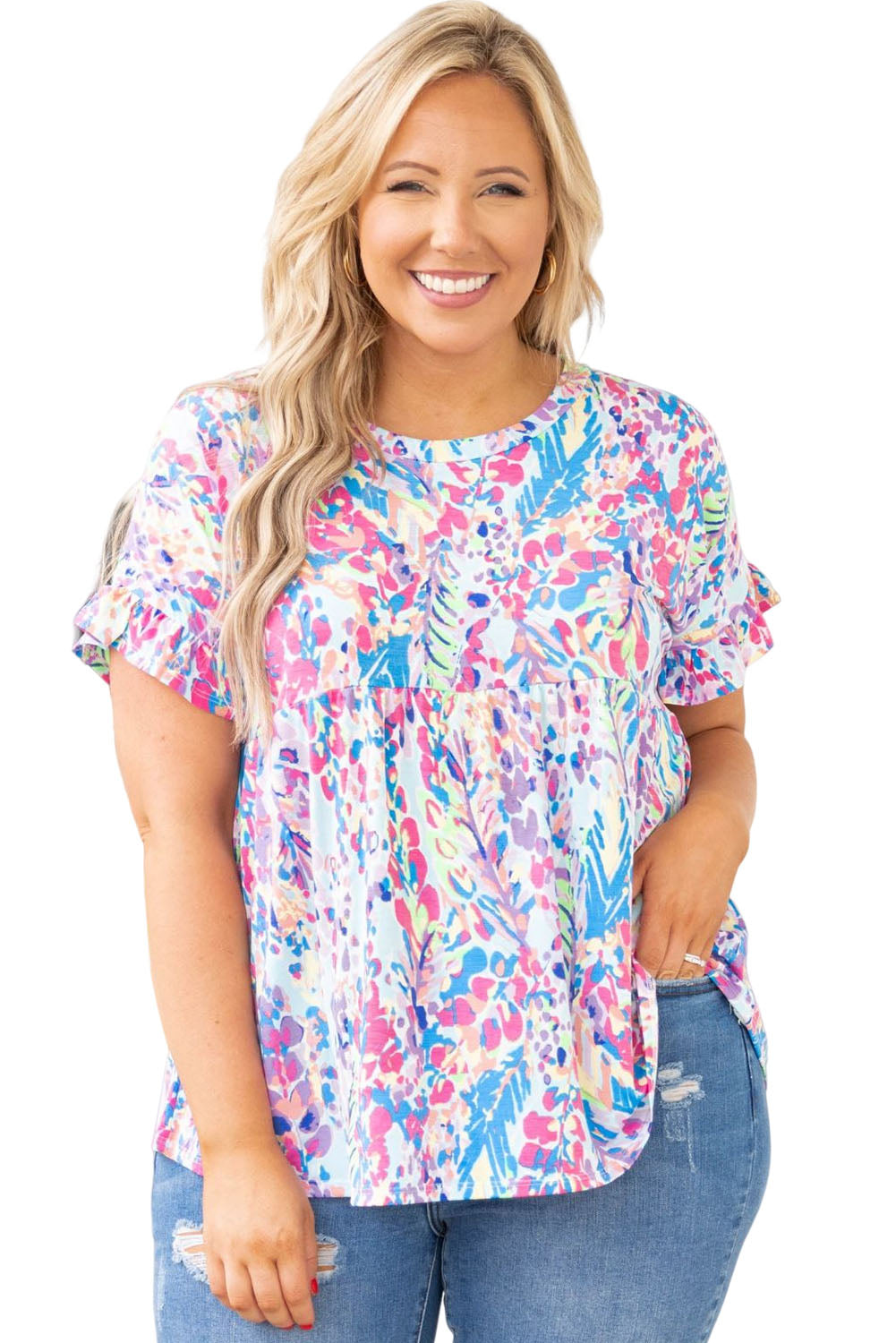 Chic Floral Print blouse with Dolman Sleeve