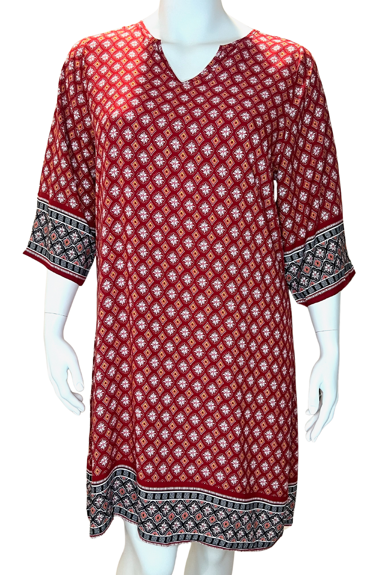 Women's Boho Geometric Chic Casual V-Neck Dress, Bohemian Long Sleeve Dress, Plus Size Dress