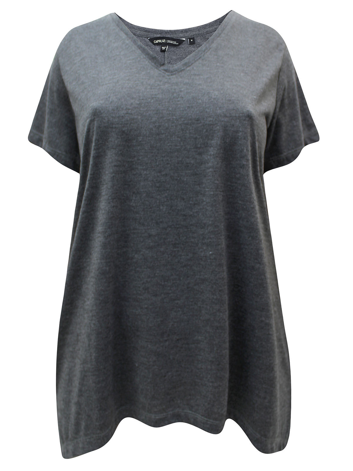 Charcoal V-Neck Plus Size Top with Dipped Hem