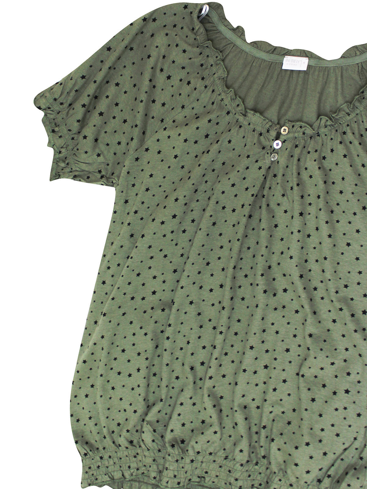 Olive Green Khaki Star Print Shirred Hem Gypsy Plus SIze Womens Top