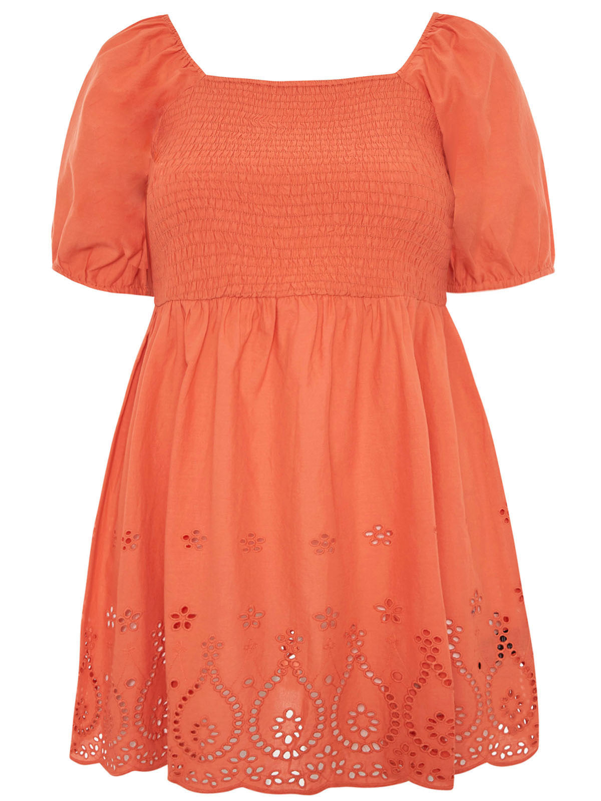Coral Broderie Shirred Peplum Top