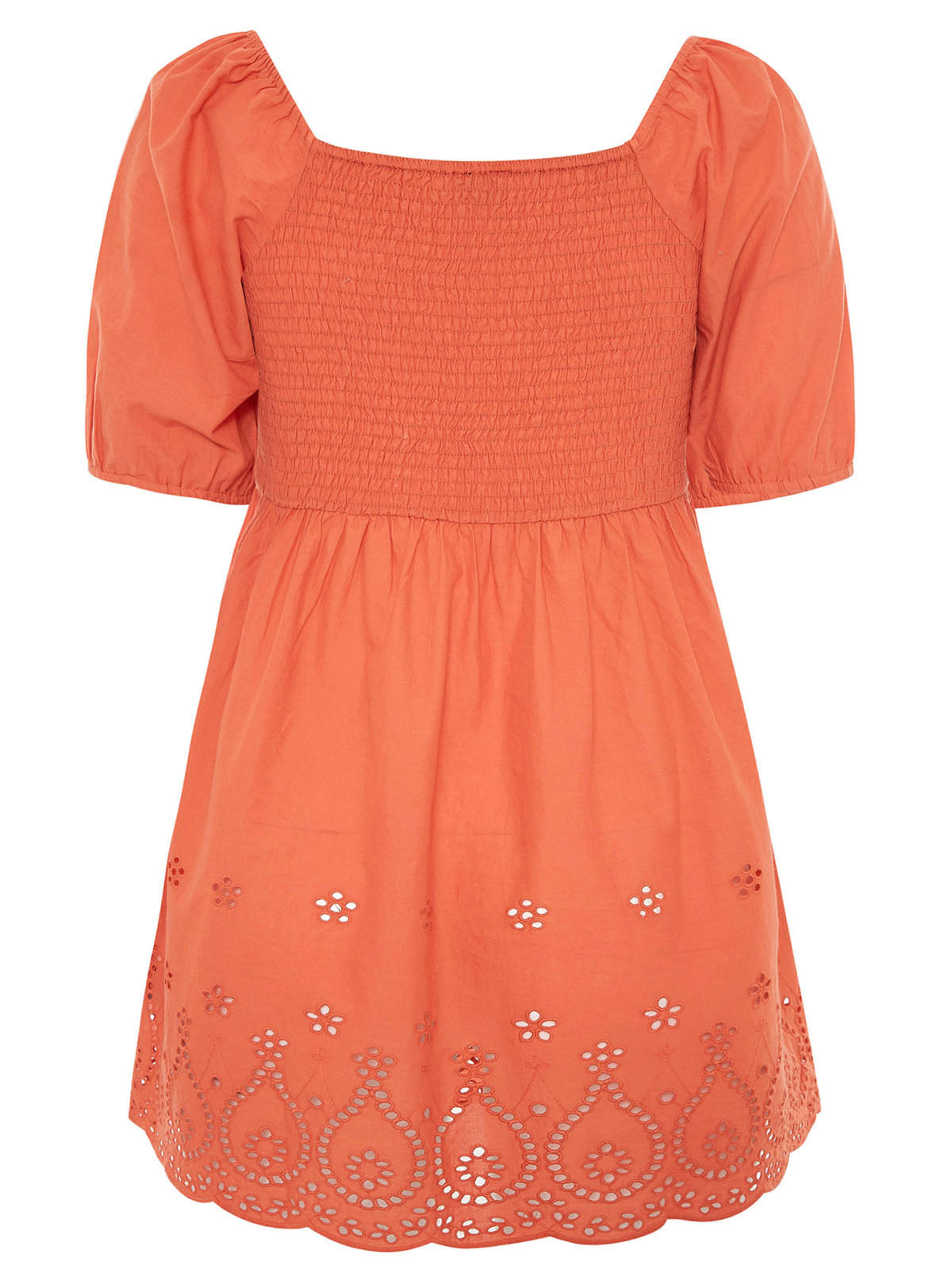 Coral Broderie Shirred Peplum Top