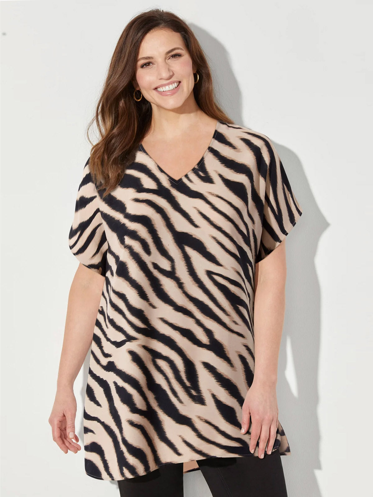 Black Zebra Print Dolman Sleeve Georgette Top