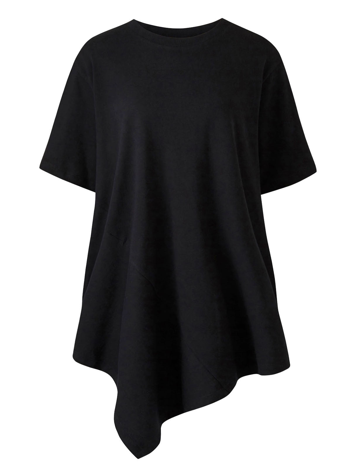 Black Pure Cotton Asymmetric Hem Plus Size Womens Top
