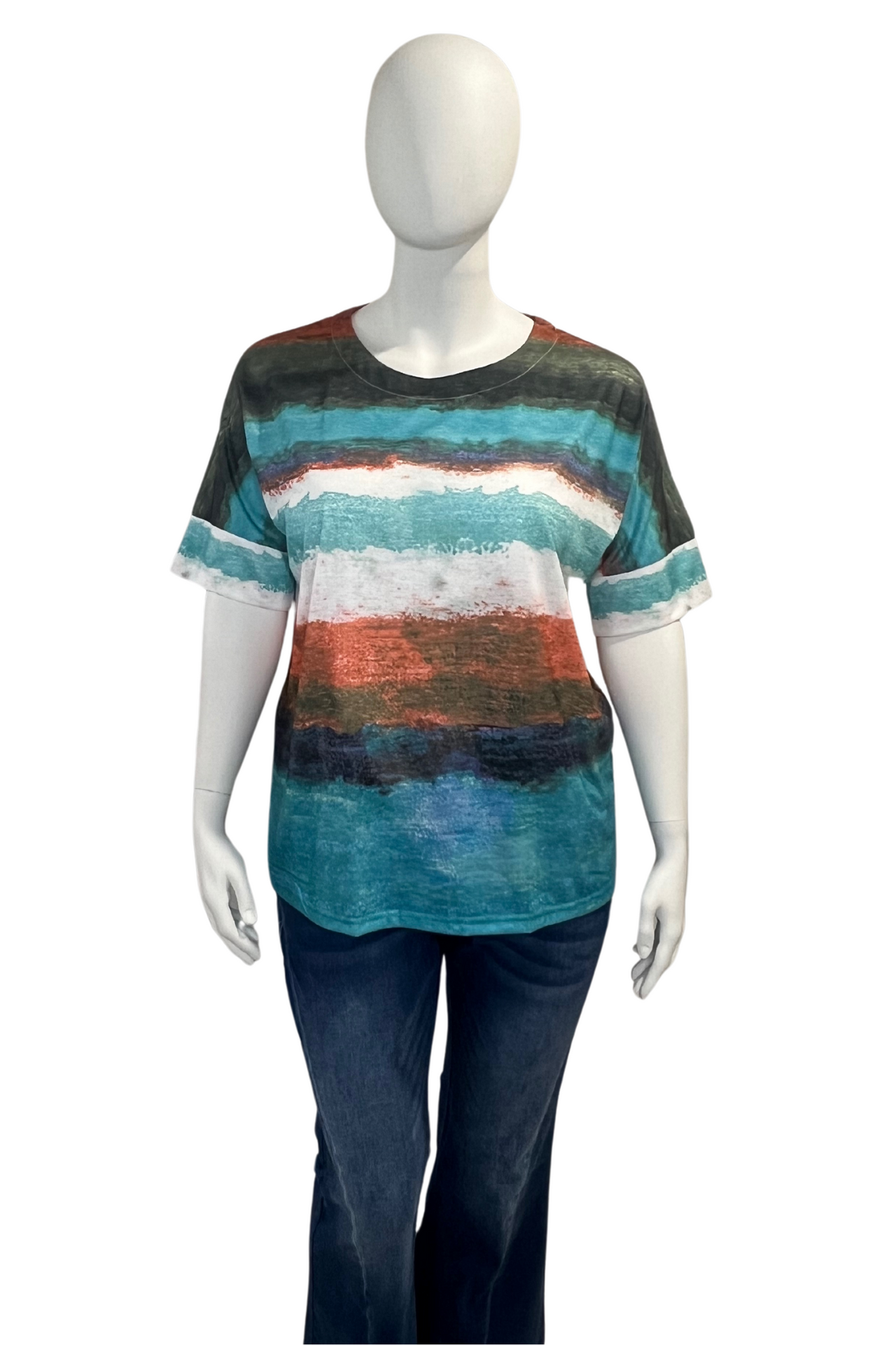 Colourful Stripe Plus Size Women's Stretch Top T-Shirt Multicolor Plus Size Top