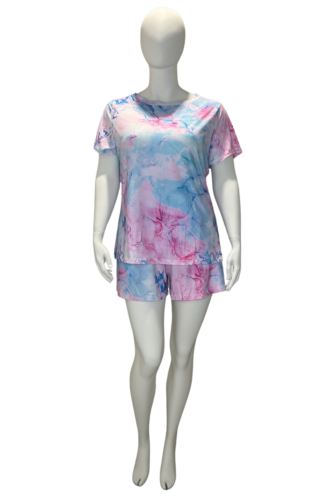 Plus Size Casual Pyjama Two Piece Set, Women's Plus Tie Dye Pastel Print Short Sleeve Tee & Shorts Pajama Pyjama 2 Piece Set