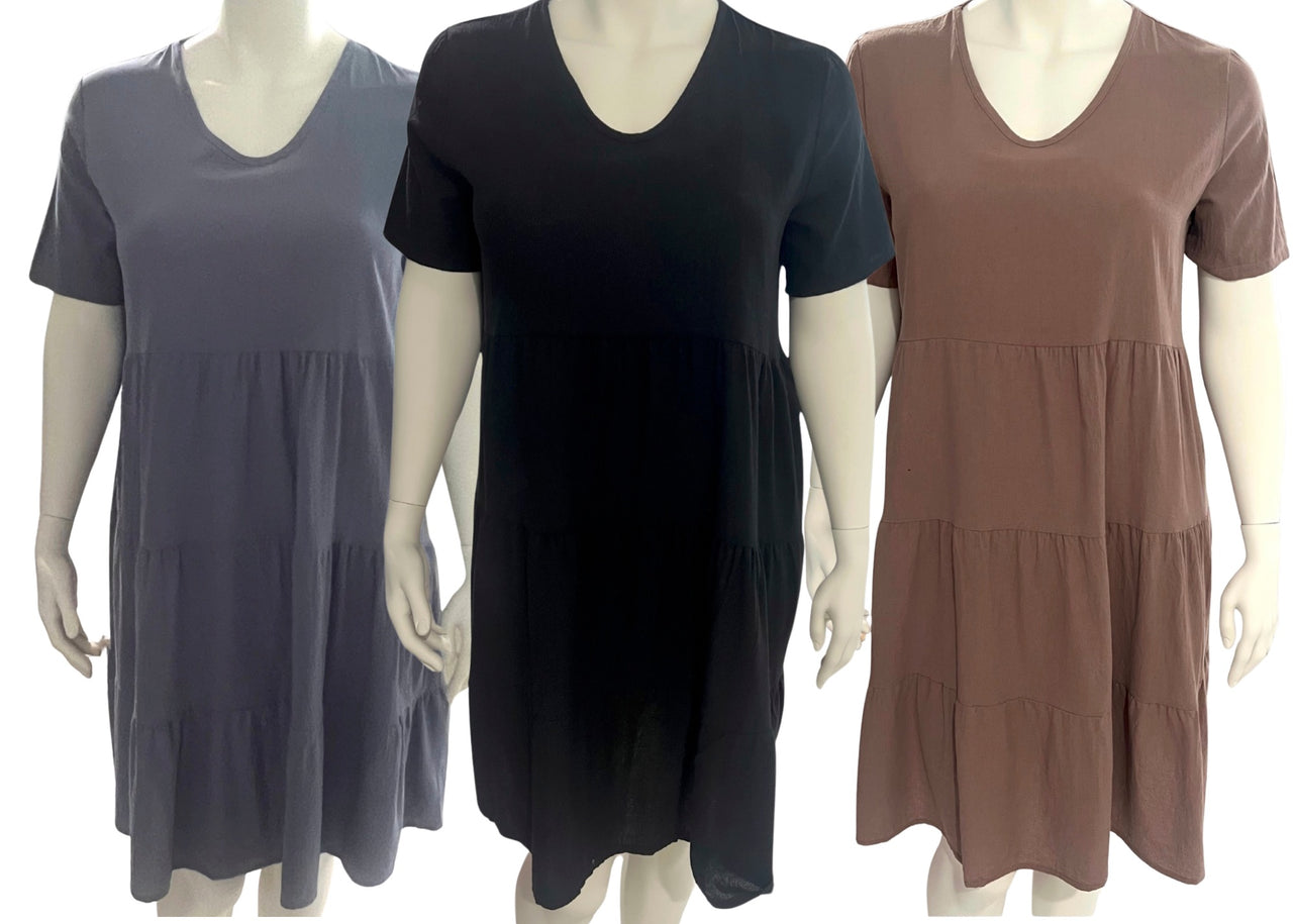 Tiered Plus Size Womens Dress, Women's Plus V-Neck Knee Length Dress