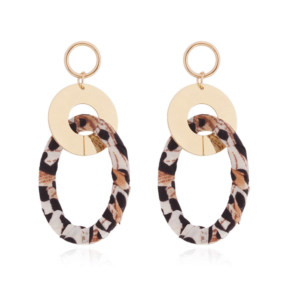 Leopard Print Alloy Dangle Earrings, Statement Earrings, Oval Ring, Golden, Animal Print, Gold