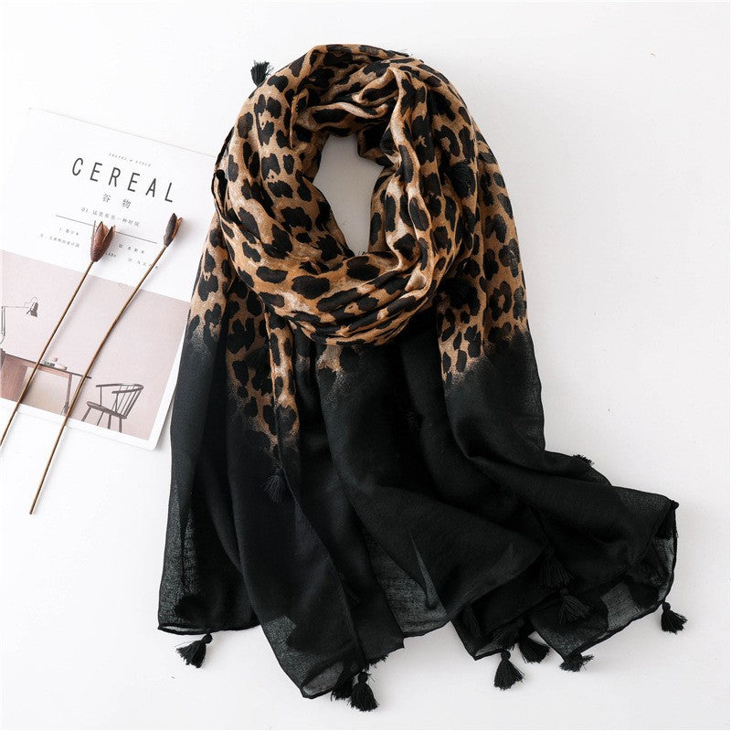 Black Panther Leopard Print Cotton - Linen Scarf