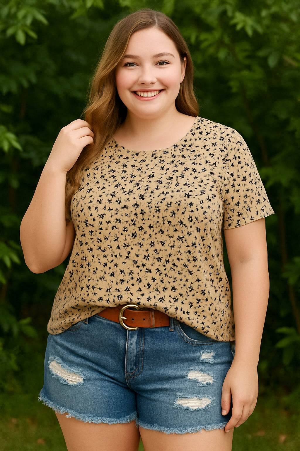 Plus Size Women's Floral Print Flutter Sleeve Blouse – Relaxed Summer Top, Soft & Lightweight Casual Wear