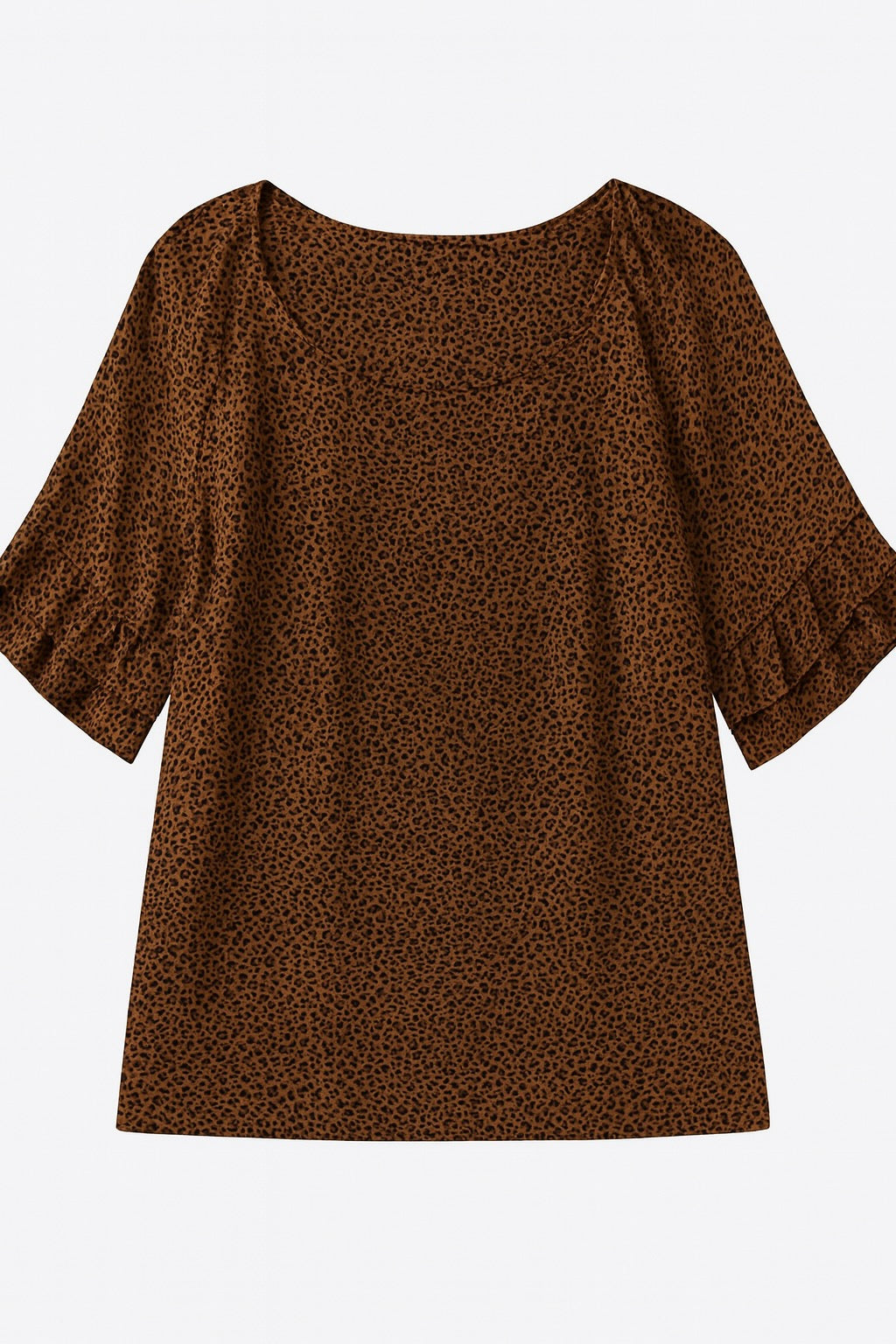 Women’s Plus Size Brown Animal Print Loose Fit Blouse with Ruffled Sleeve Details (Copy)