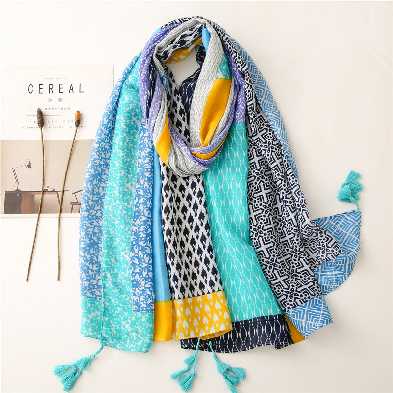 Elegant Houndstooth Cotton - Linen Scarf